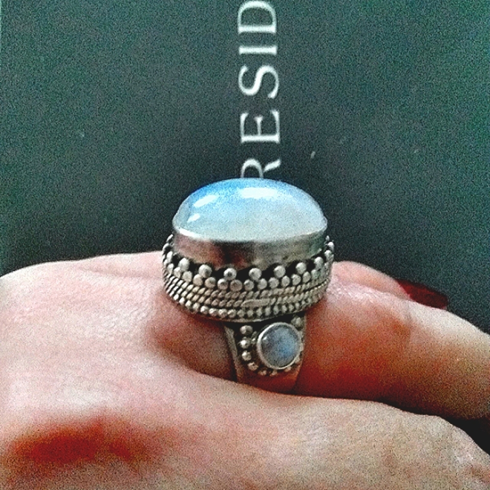 Vintage Rainbow Moonstone 925 Solid Silver Ring - image 4